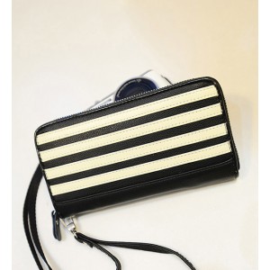 Fashion Women's Clutch Wallet With Color Block and Stripes Design Black/White